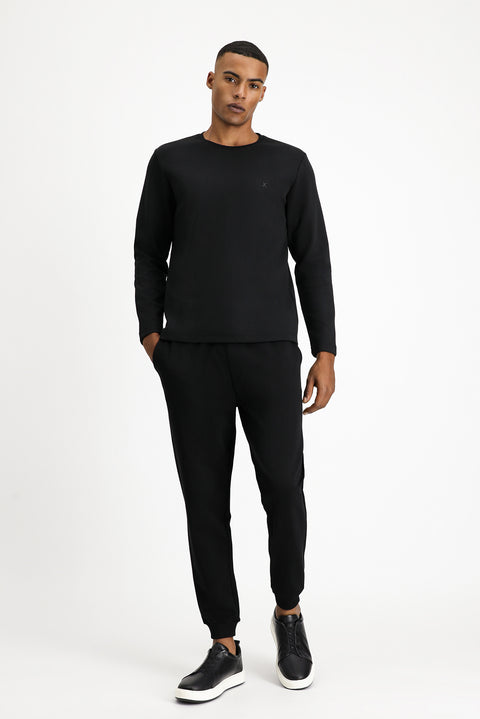 Black Crew Neck Regular Fit Cotton Sweatshirt