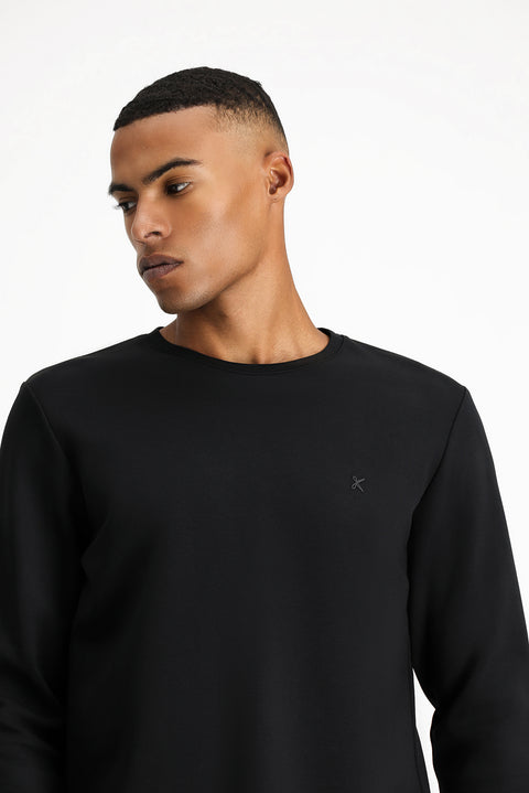Black Crew Neck Regular Fit Cotton Sweatshirt