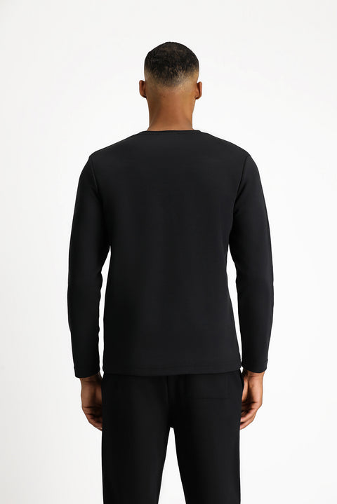 Black Crew Neck Regular Fit Cotton Sweatshirt