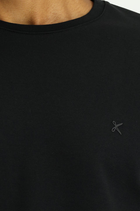 Black Crew Neck Regular Fit Cotton Sweatshirt