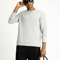 Medium Grey Melange Crew Neck Regular Fit Cotton Sweatshirt