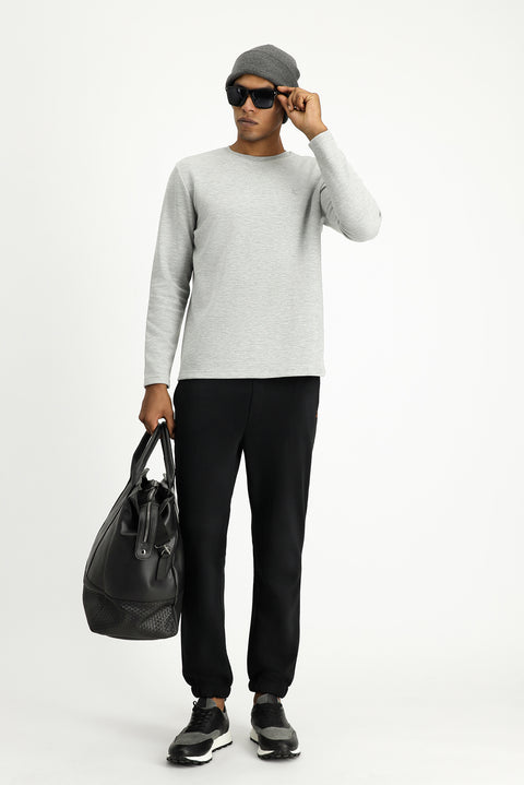 Medium Grey Melange Crew Neck Regular Fit Cotton Sweatshirt