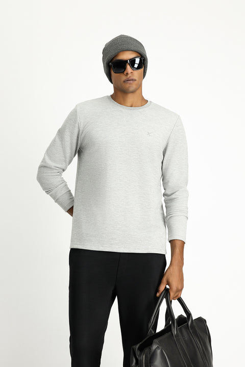 Medium Grey Melange Crew Neck Regular Fit Cotton Sweatshirt