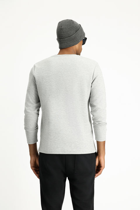 Medium Grey Melange Crew Neck Regular Fit Cotton Sweatshirt