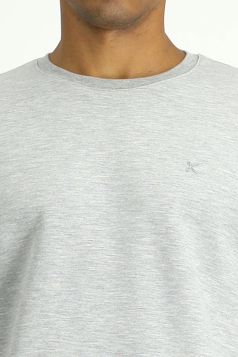 Medium Grey Melange Crew Neck Regular Fit Cotton Sweatshirt