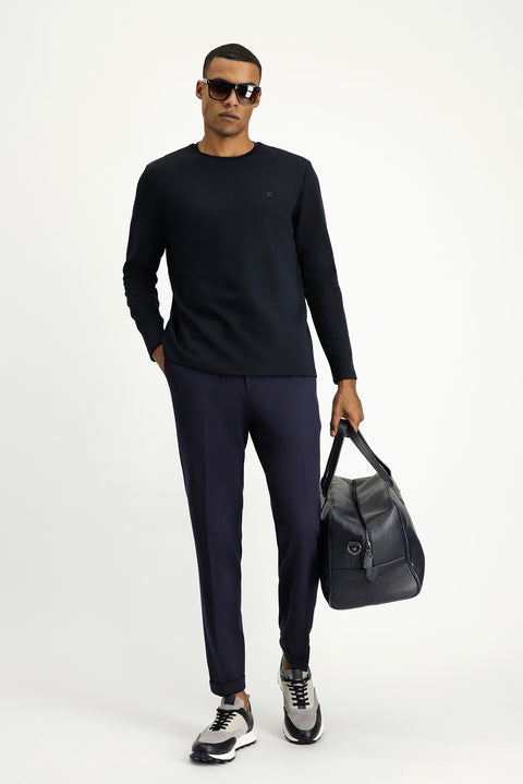 Dark Navy Crew Neck Regular Fit Cotton Sweatshirt