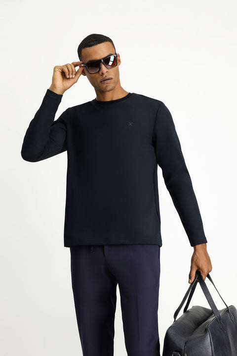 Dark Navy Crew Neck Regular Fit Cotton Sweatshirt