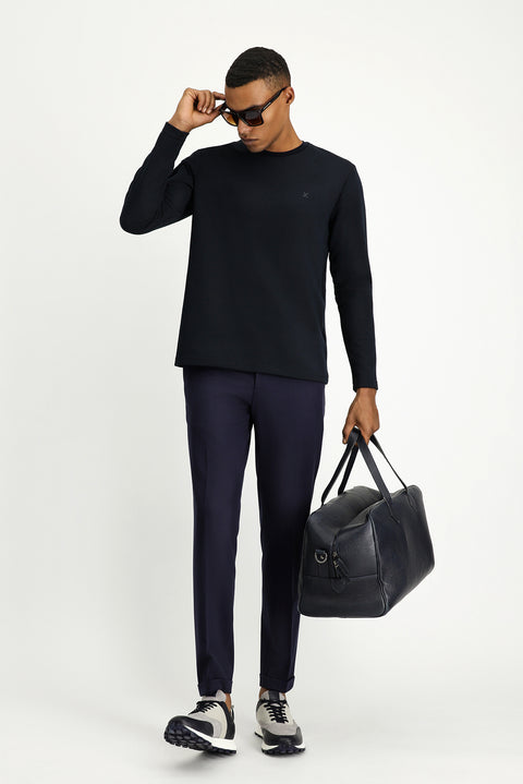 Dark Navy Crew Neck Regular Fit Cotton Sweatshirt