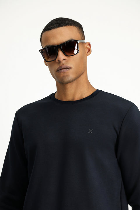 Dark Navy Crew Neck Regular Fit Cotton Sweatshirt