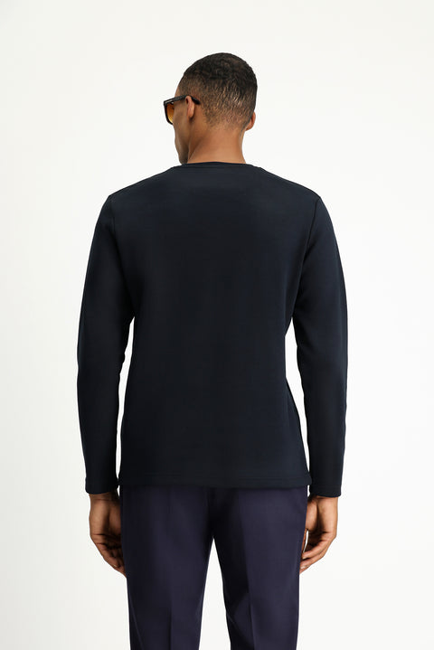 Dark Navy Crew Neck Regular Fit Cotton Sweatshirt