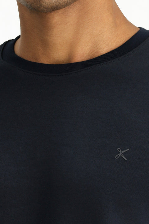 Dark Navy Crew Neck Regular Fit Cotton Sweatshirt