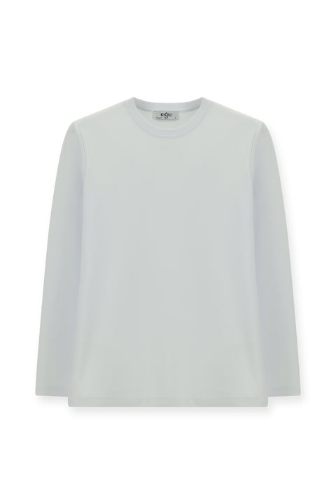 Beyaz Bisiklet Yaka Regular Fit Pamuklu Sweatshirt