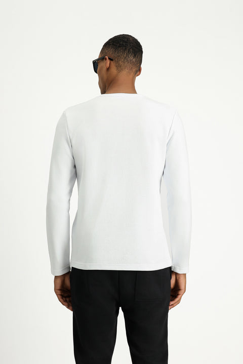 Beyaz Bisiklet Yaka Regular Fit Pamuklu Sweatshirt