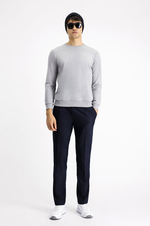 Orta Gri Melanj Bisiklet Yaka Regular Fit Pamuk Sweatshirt