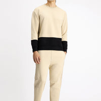 Medium Beige Crew Neck Oversize Patterned Cotton Sweatshirt