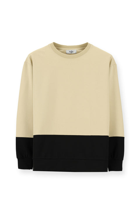 Medium Beige Crew Neck Oversize Patterned Cotton Sweatshirt