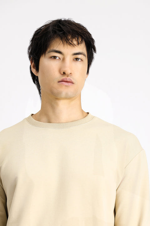 Medium Beige Crew Neck Oversize Patterned Cotton Sweatshirt