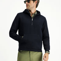 Dark Navy Hooded Regular Fit Patterned Zip-Up Cotton Sweatshirt