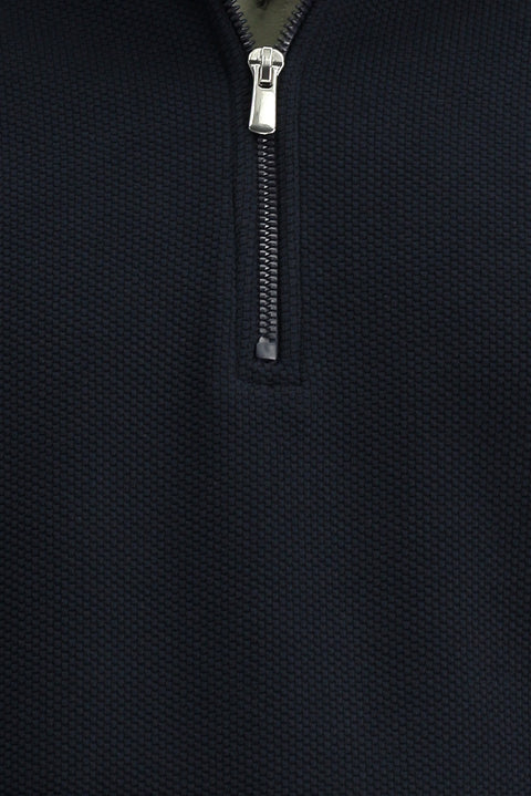 Dark Navy Hooded Regular Fit Patterned Zip-Up Cotton Sweatshirt