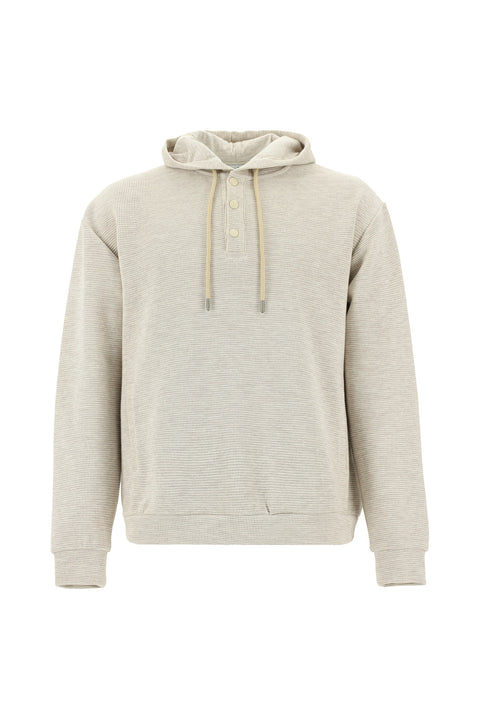Light Beige Hooded Patterned Cotton Sweatshirt