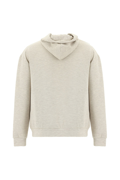 Light Beige Hooded Patterned Cotton Sweatshirt