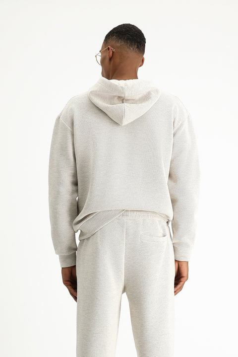 Light Beige Hooded Patterned Cotton Sweatshirt