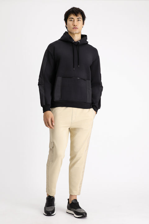 Siyah Kapüşonlu Oversize Fermuarlı Pamuklu Sweatshirt