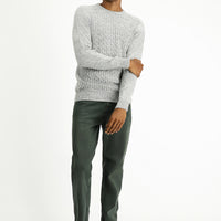 Light Grey Melange Crew Neck Regular Fit Seamless Patterned Knit Sweater