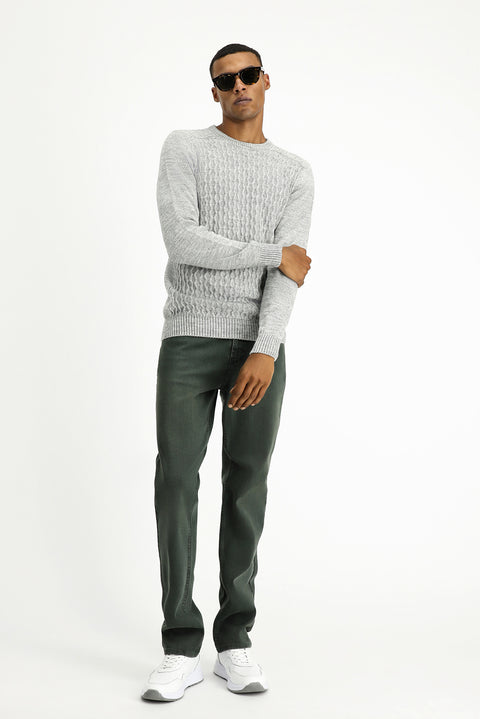 Light Grey Melange Crew Neck Regular Fit Seamless Patterned Knit Sweater