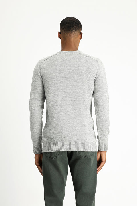 Light Grey Melange Crew Neck Regular Fit Seamless Patterned Knit Sweater