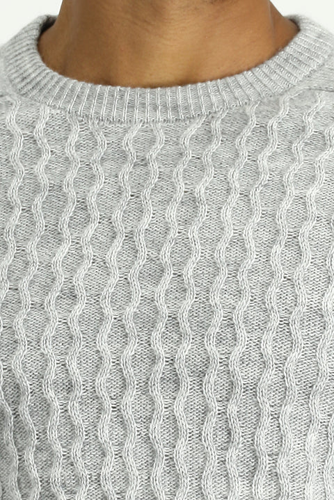 Light Grey Melange Crew Neck Regular Fit Seamless Patterned Knit Sweater