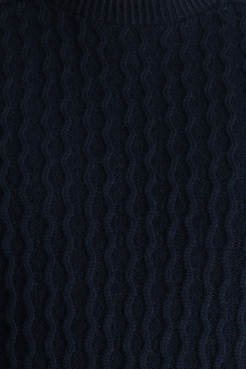Medium Navy Crew Neck Regular Fit Seamless Patterned Knit Sweater