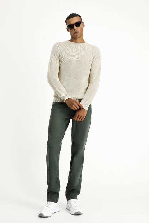 Light Beige Crew Neck Regular Fit Seamless Patterned Knit Sweater