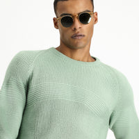 Mint Green Crew Neck Regular Fit Seamless Patterned Knit Sweater