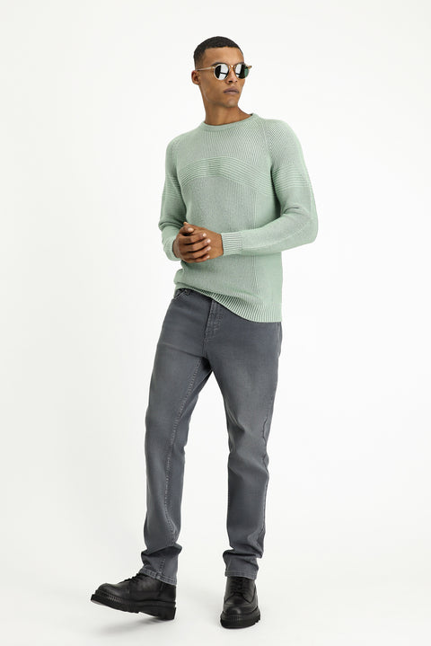 Mint Green Crew Neck Regular Fit Seamless Patterned Knit Sweater