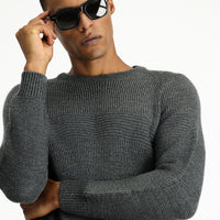 Medium Anthracite Crew Neck Regular Fit Patterned Knit Sweater