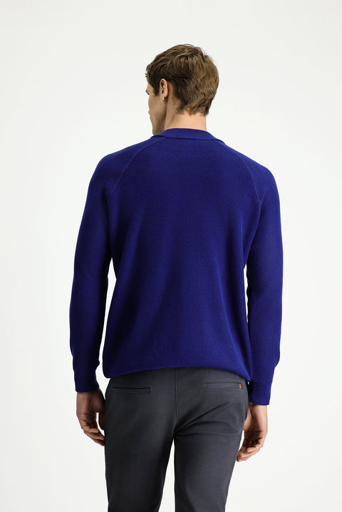 Medium Navy Half Turtleneck Regular Fit Zip-Up Patterned Cotton Knit Sweater