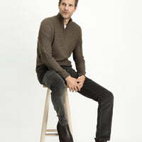 Medium Mink Half Turtleneck Slim Fit Narrow Cut Zip-Up Patterned Seamless Knit Sweater