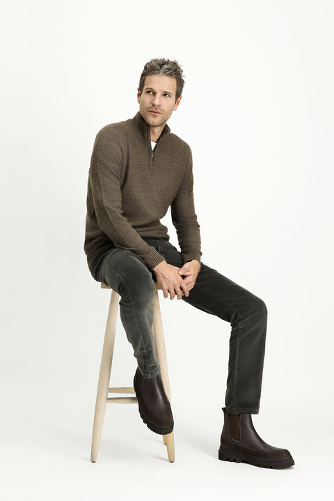 Medium Mink Half Turtleneck Slim Fit Narrow Cut Zip-Up Patterned Seamless Knit Sweater