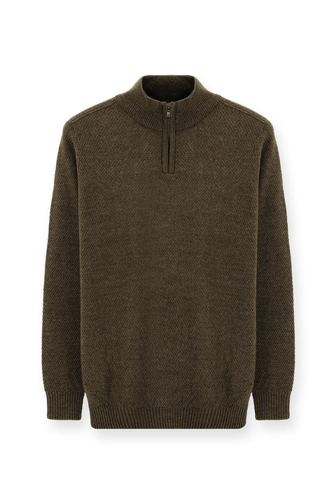 Medium Mink Half Turtleneck Slim Fit Narrow Cut Zip-Up Patterned Seamless Knit Sweater