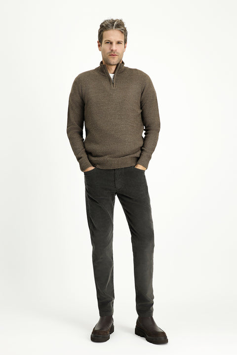 Medium Mink Half Turtleneck Slim Fit Narrow Cut Zip-Up Patterned Seamless Knit Sweater