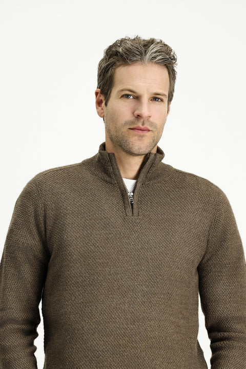 Medium Mink Half Turtleneck Slim Fit Narrow Cut Zip-Up Patterned Seamless Knit Sweater