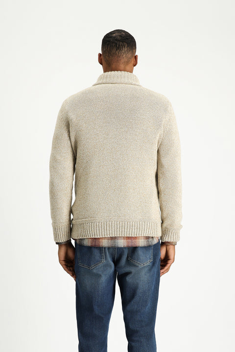 Medium Beige Half Turtleneck Button-Down Regular Fit Patterned Alpaca Wool Knit Sweater