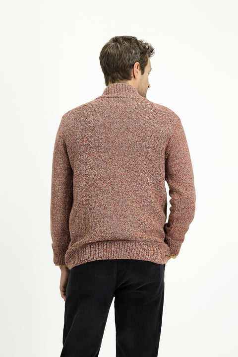 Tile-colored Half Turtleneck Button-Down Regular Fit Patterned Alpaca Wool Knit Sweater