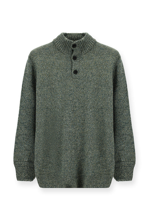 Mint Green Half Turtleneck Buttoned Regular Fit Patterned Alpaca Wool Knit Sweater