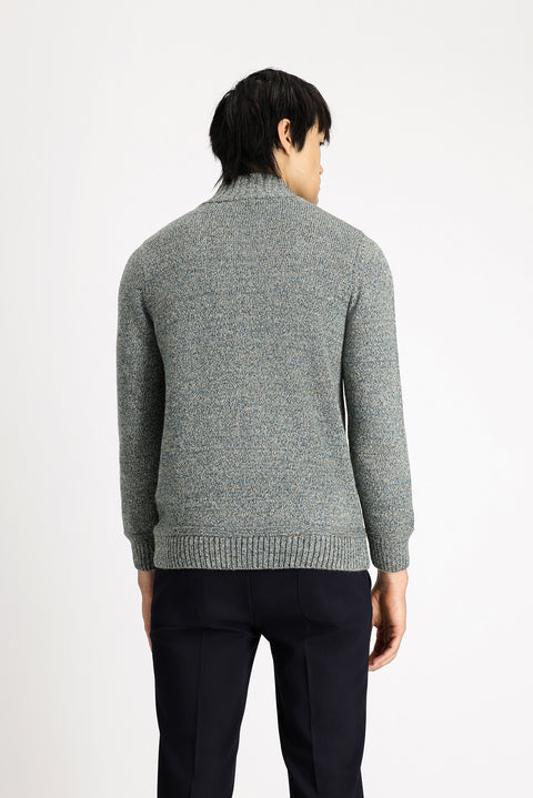 Mint Green Half Turtleneck Buttoned Regular Fit Patterned Alpaca Wool Knit Sweater