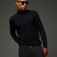 Dark Navy Turtleneck Regular Fit Patterned Cotton Knit Sweater