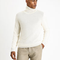 Off-white Turtleneck Regular Fit Patterned Cotton Knit Sweater