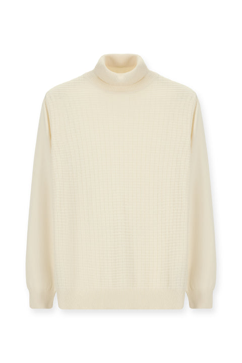 Off-white Turtleneck Regular Fit Patterned Cotton Knit Sweater