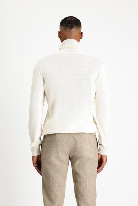 Off-white Turtleneck Regular Fit Patterned Cotton Knit Sweater